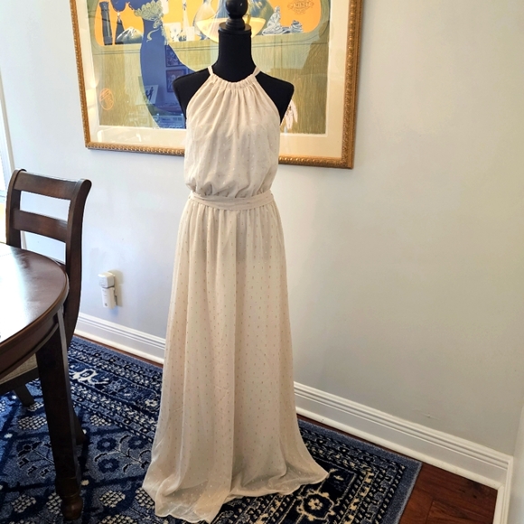 NWT Modcloth Illuminated Elegance Chiffon Halter Maxi Dress, Size L - Picture 2 of 16